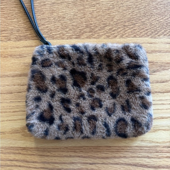 Expressions Handbags - Expressions Brown and Black Faux Leopard Print Fur Wristlet